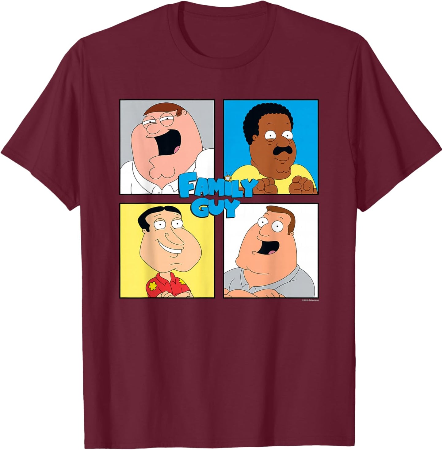 Family Guy Colorful Pop Art Character Grid Funny Cartoon T-Shirt - T-Shirt | Maroon