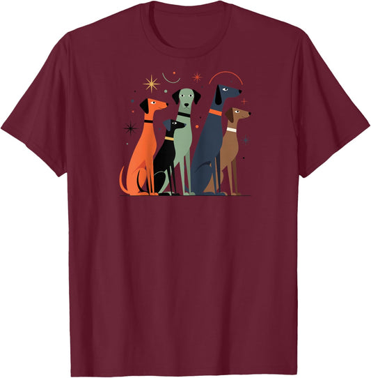 Retro Mid-Century, Modern Dogs, Atomic Age, 50s & 60s Style Raglan Baseball T-Shirt - T-Shirt | Maroon