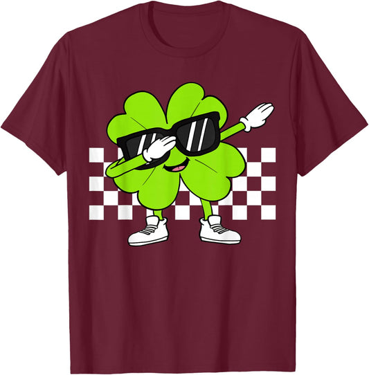 Boys St Patricks Day Toddler Lucky Dabbing Shamrock Clover T-Shirt - T-Shirt | Maroon