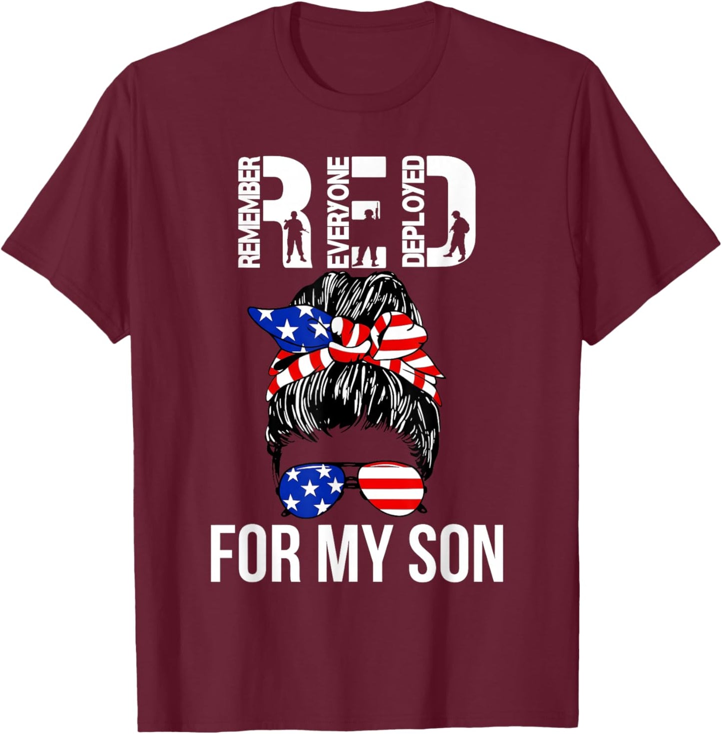 Military American Flag RED Remember Everyone Deployed T-Shirt - T-Shirt | Maroon