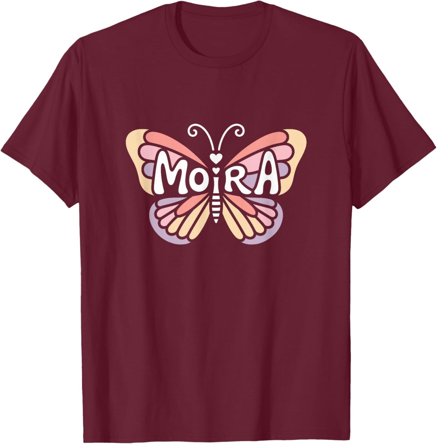 Moira Butterfly - Personalized Cute Name Word Art T-Shirt - T-Shirt | Maroon