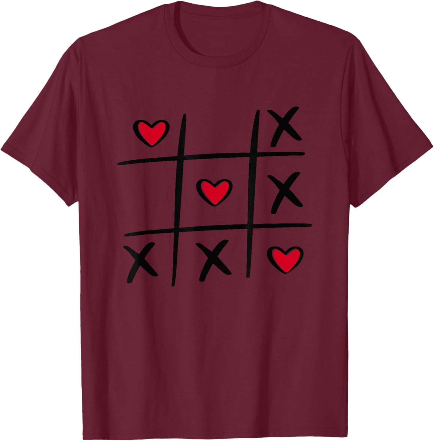 Valentine Heart Tic Tac Toe T-Shirt - T-Shirt | Maroon