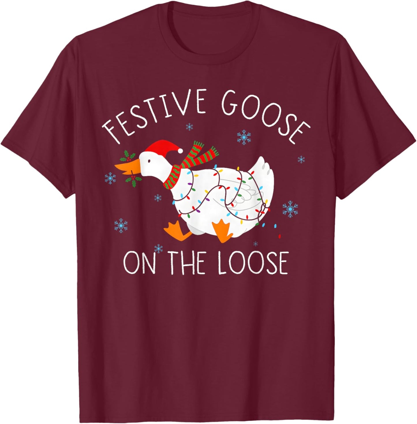 Vintage Funny Festive Goose on The Loose Christmas Xmas T-Shirt - T-Shirt | Maroon