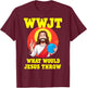 WWJT What Would Jesus Throw Disc Golf Christian Joke Golfer T-Shirt - T-Shirt | Maroon