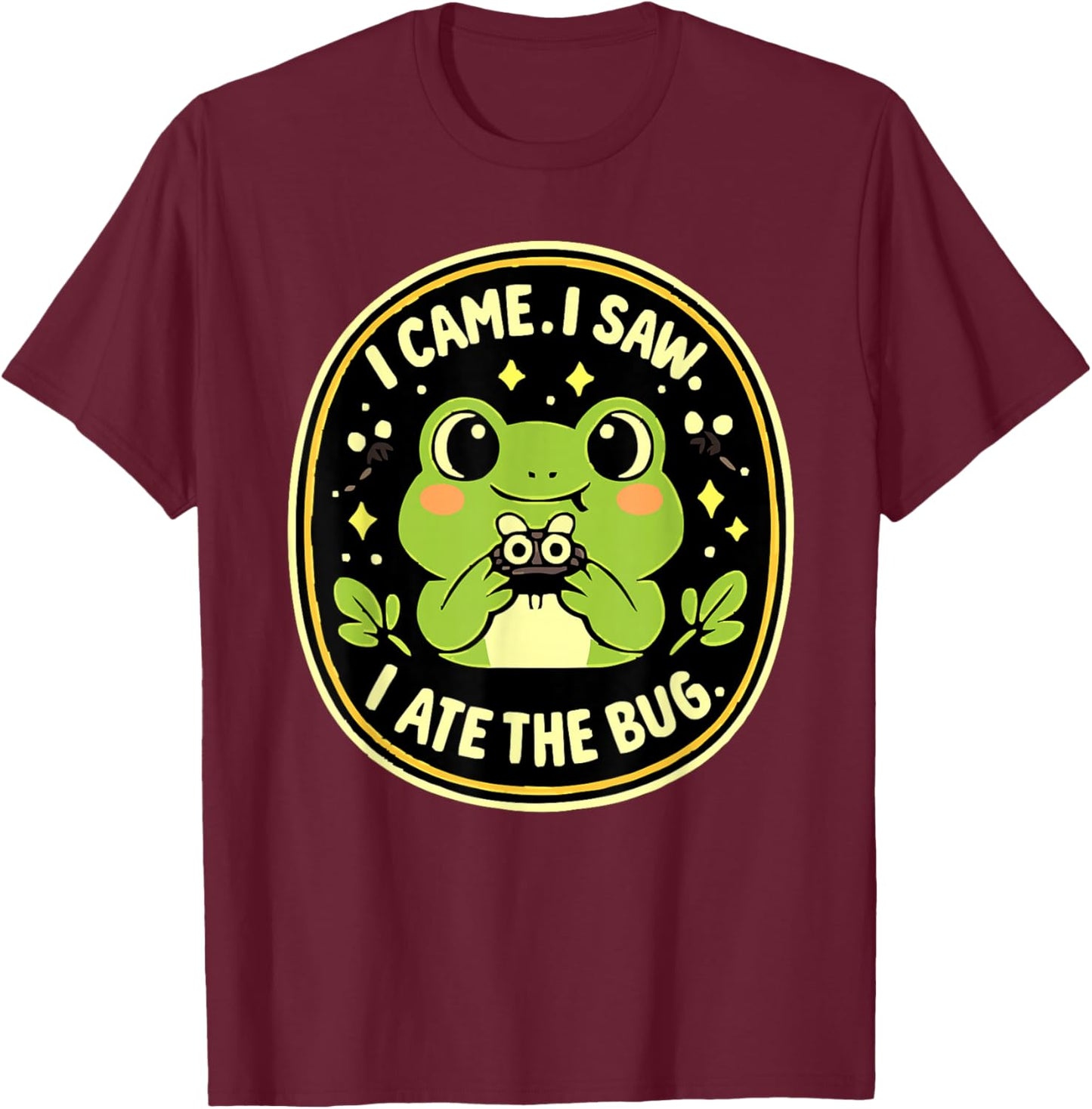 Cute Frog Eating Bug Funny Quirky Amphibian Meme Humor T-Shirt - T-Shirt | Maroon