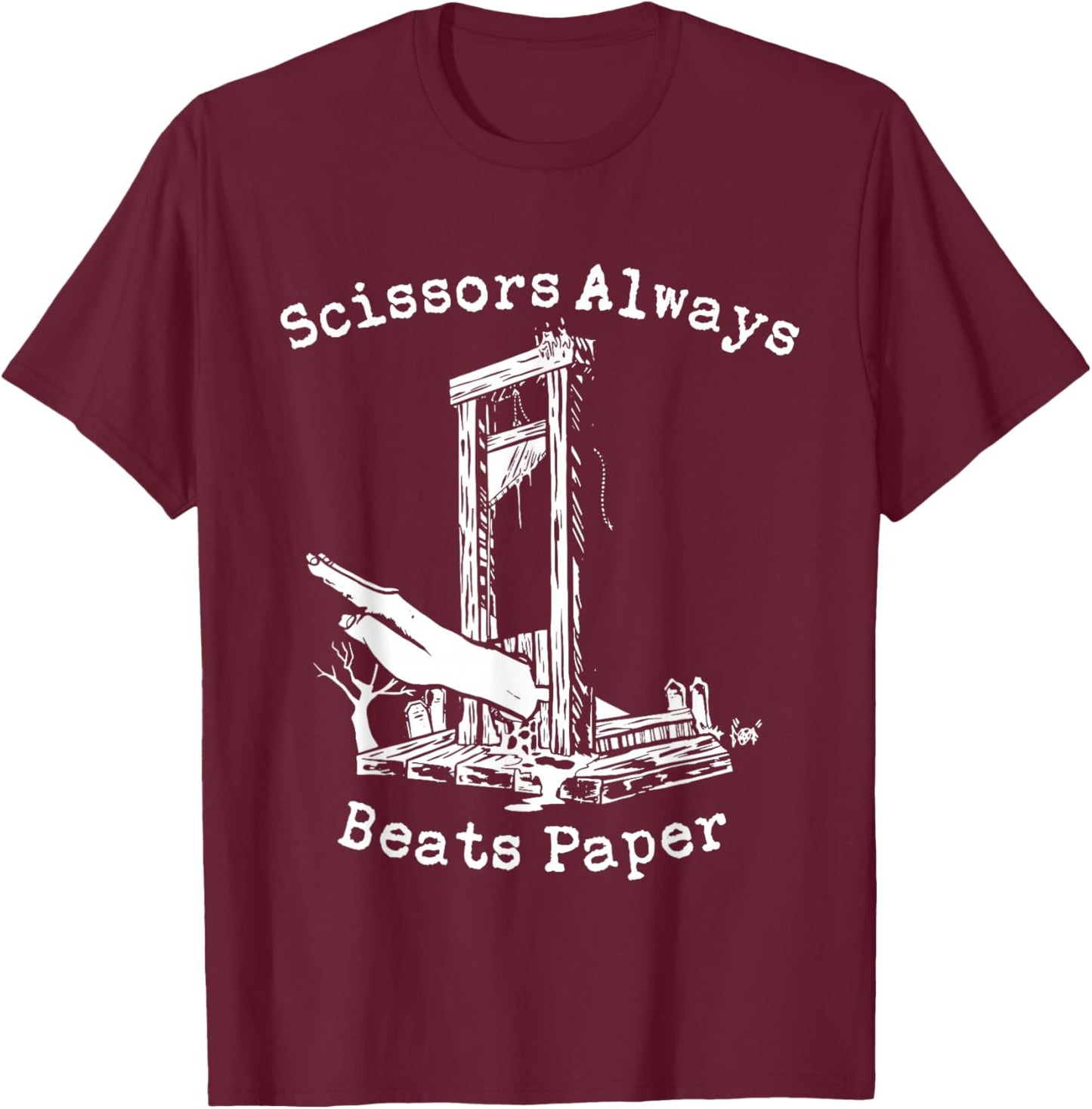 Scissors Always Beats Paper - Game Goth Culture Guillotine T-Shirt - T-Shirt | Maroon