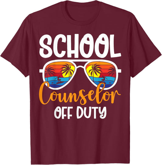 School Counselor Off Duty - Retro Summer Vacation T-Shirt - T-Shirt | Maroon