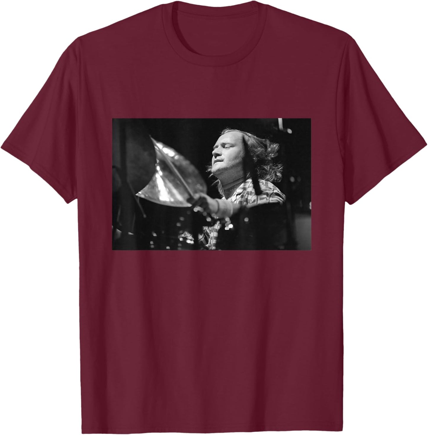 Phil Collins Drumming for Eric Clapton Birmingham NEC 1986 T-Shirt - T-Shirt | Maroon