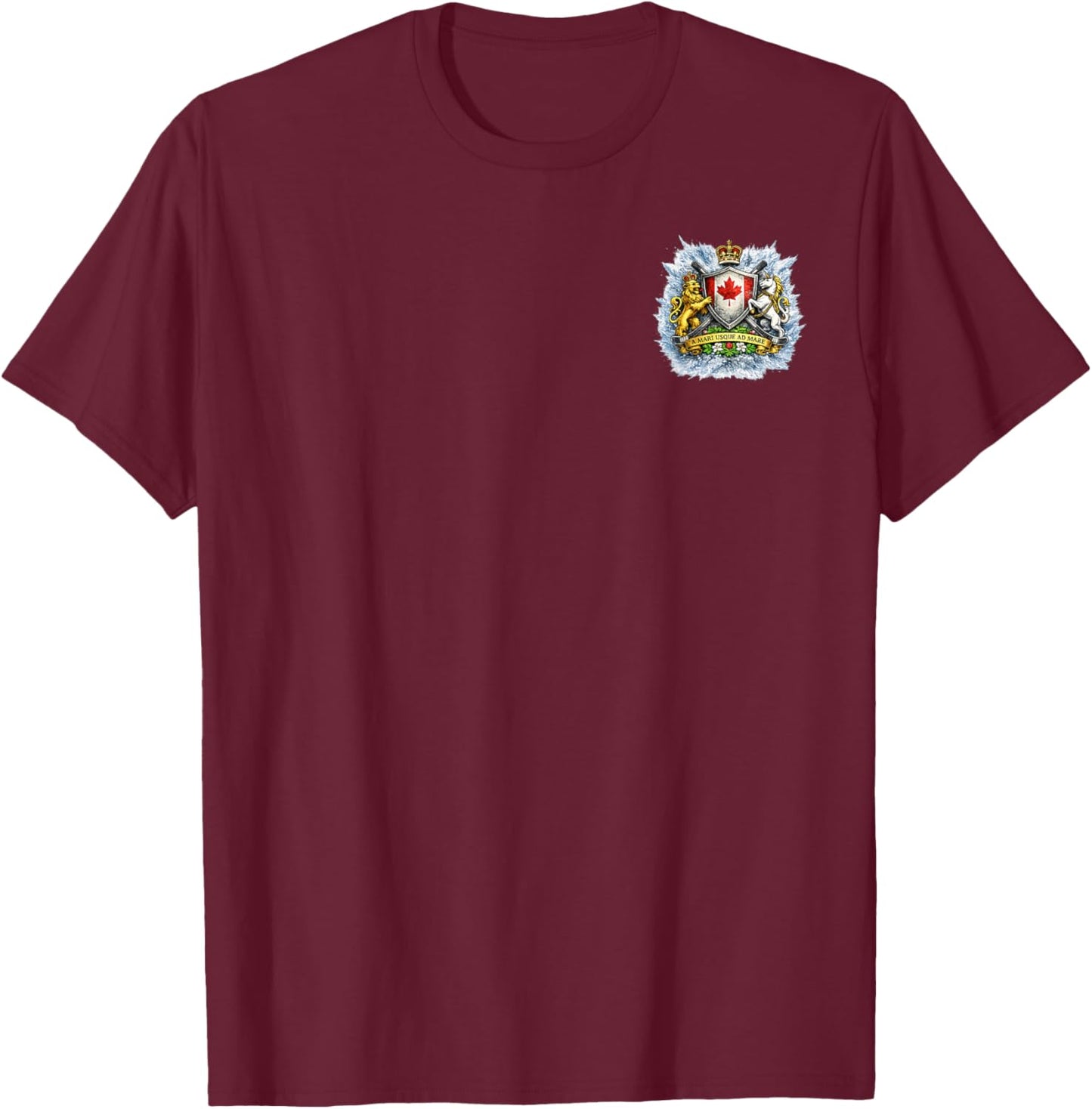 Canadian Ice Hockey Player with Flag Snow Burst T-Shirt - T-Shirt | Maroon