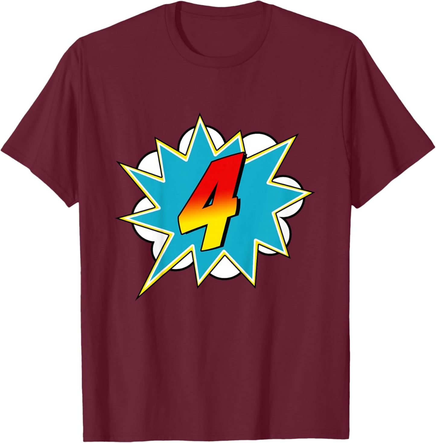 4-4th Birthday Superhero Four Years Old Comic Book T-Shirt - T-Shirt | Maroon
