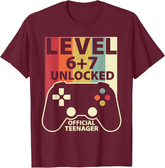 Level 13 Unlocked 67 Meme 13th Birthday Retro Gaming Boys T-Shirt - T-Shirt | Maroon