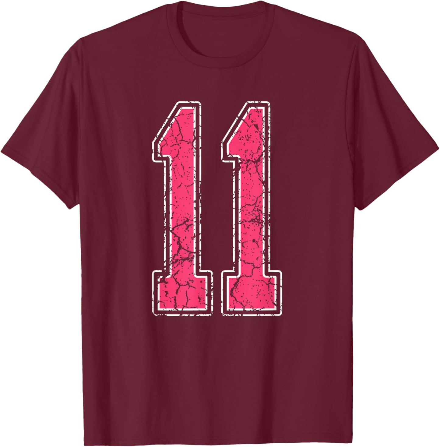 Grunge Pink and White Number 11 Jersey Player Uniform #11 T-Shirt - T-Shirt | Maroon