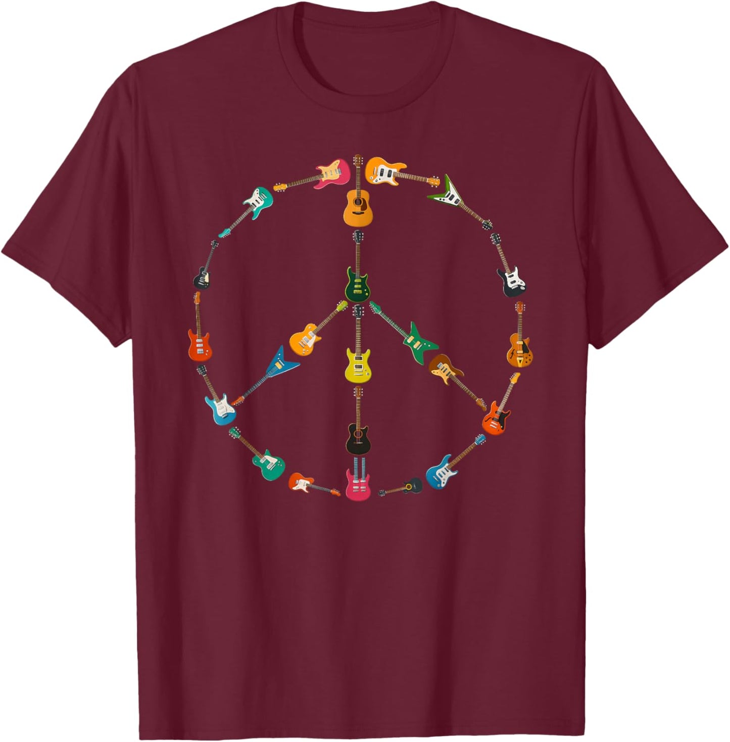 Peace Sign Made of Guitars Music Rock Hippie Men Women Retro T-Shirt - T-Shirt | Maroon