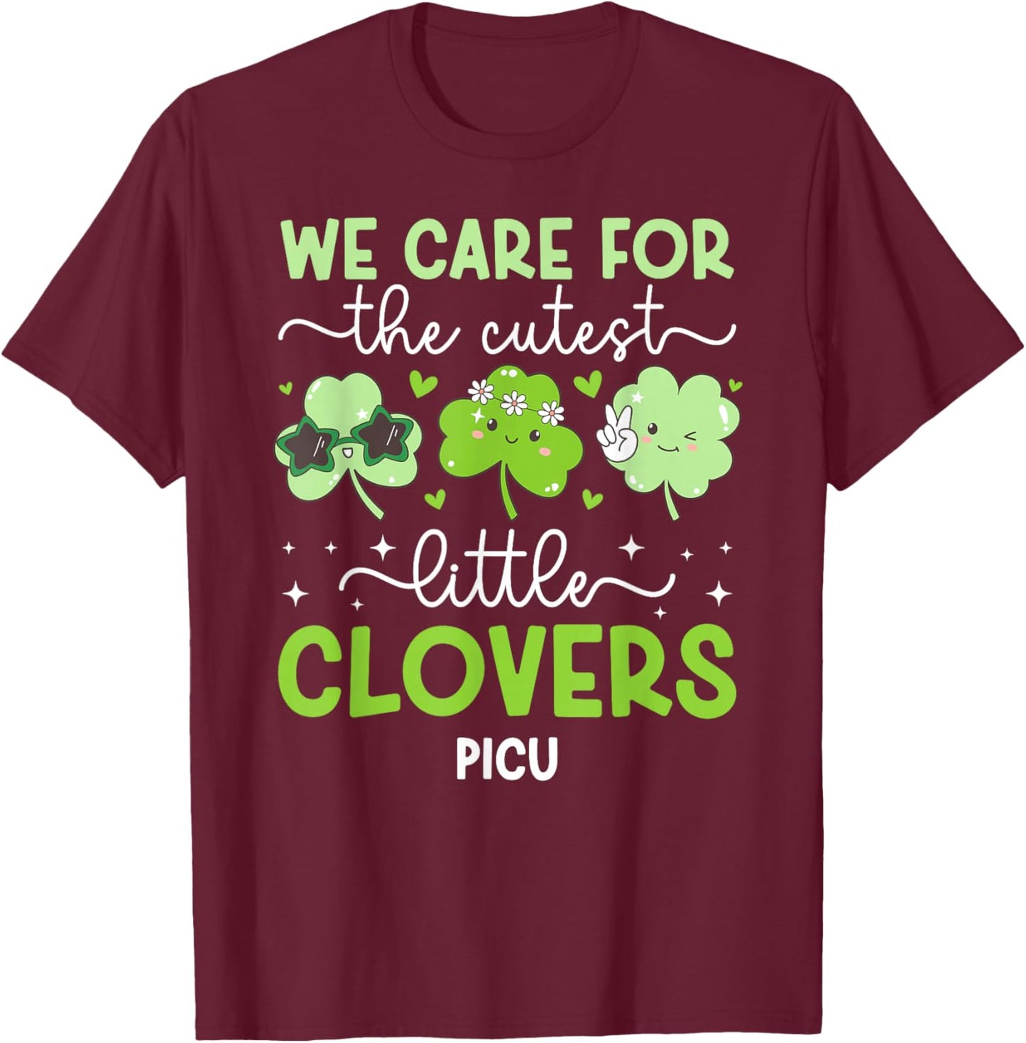 PICU Nurse St. Patrick's Day Pediatric ICU Nurse Shamrock T-Shirt - T-Shirt | Maroon