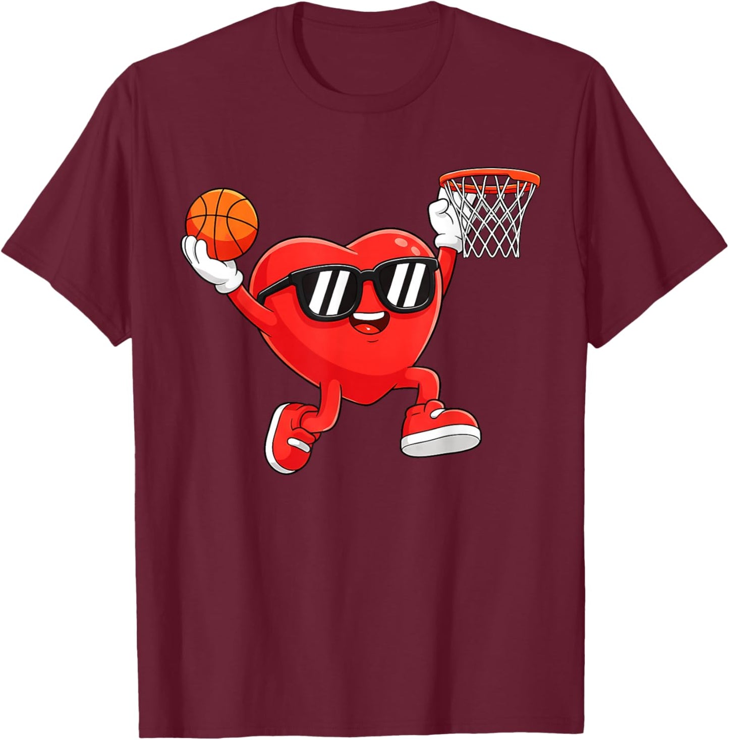 Heart Play Basketball Valentines Day for Teen Boys Girls Kid T-Shirt - T-Shirt | Maroon