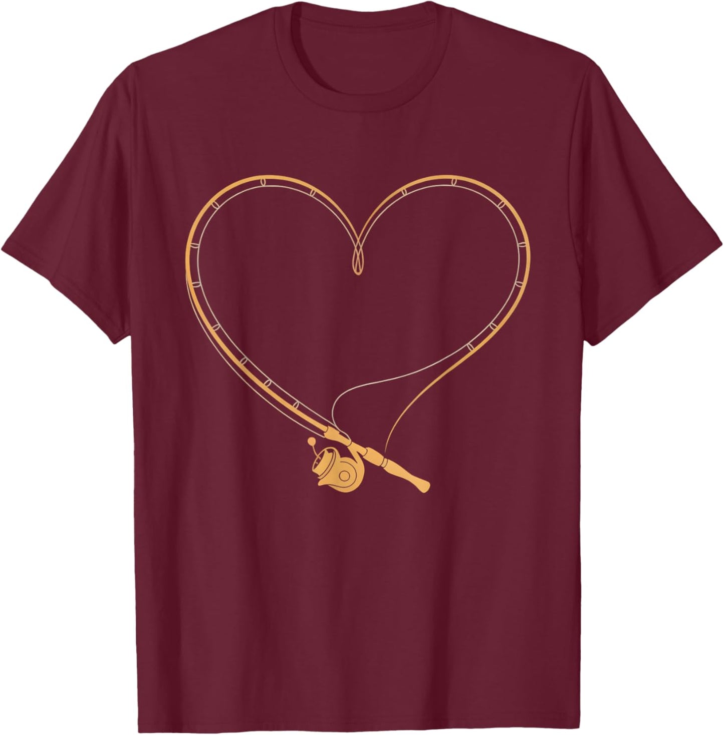 Fishing Rod Heart Valentine's Day Fisherman Love Bass Angler T-Shirt - T-Shirt | Maroon