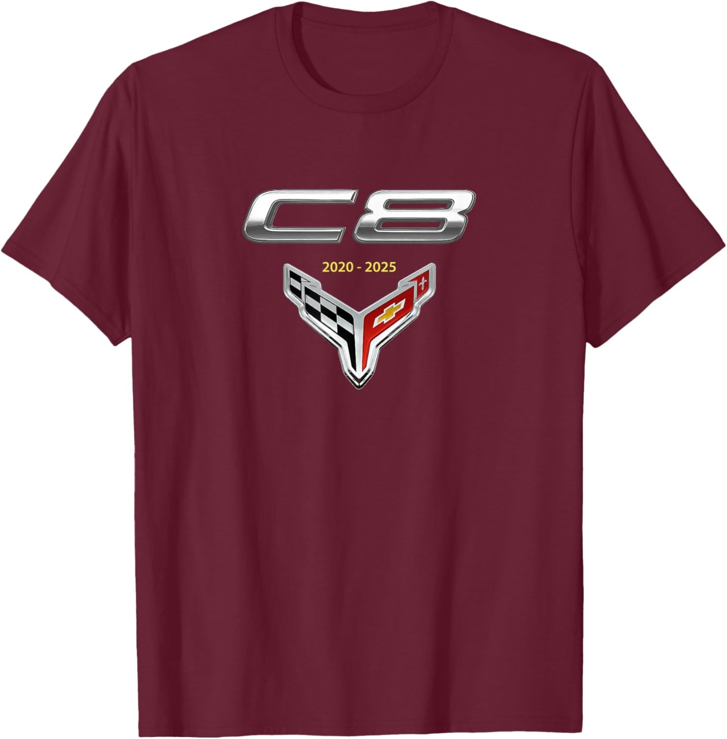 C8 CAR Badge Emblem 2020-2025, American Muscle Sports CAR T-Shirt - T-Shirt | Maroon