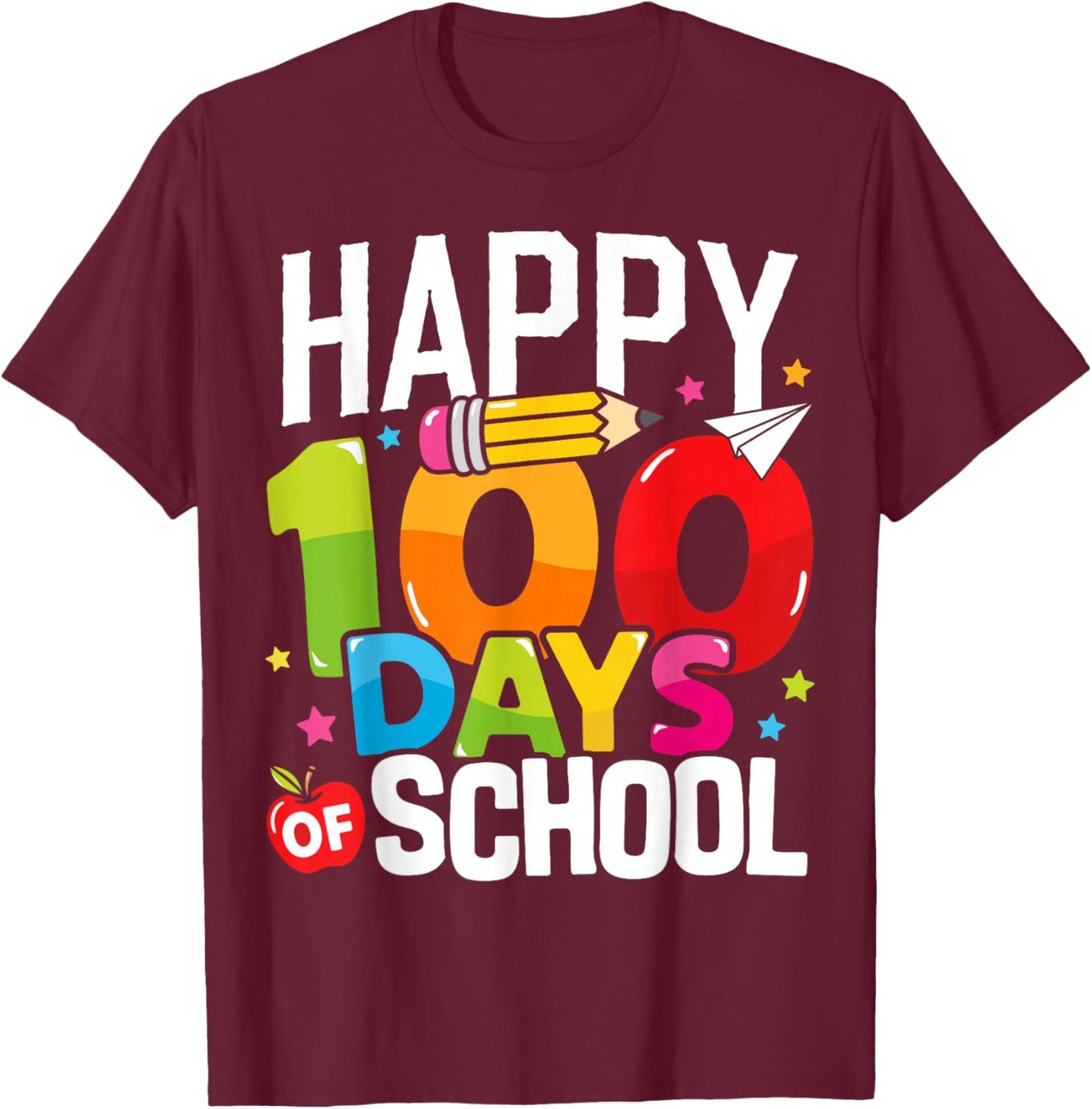 Happy 100 Days of School Teacher 100th Day of School Kids T-Shirt - T-Shirt | Maroon