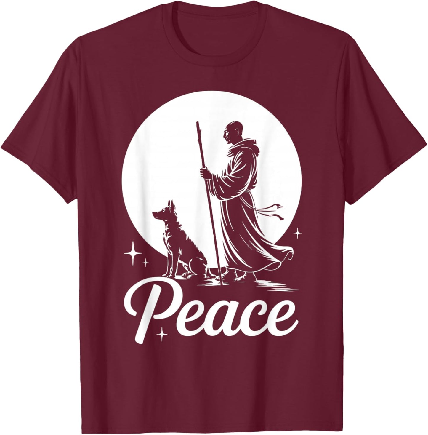 Fun Walk for Peace Calm Monks with Dog Meditation Dogs Lover T-Shirt - T-Shirt | Maroon