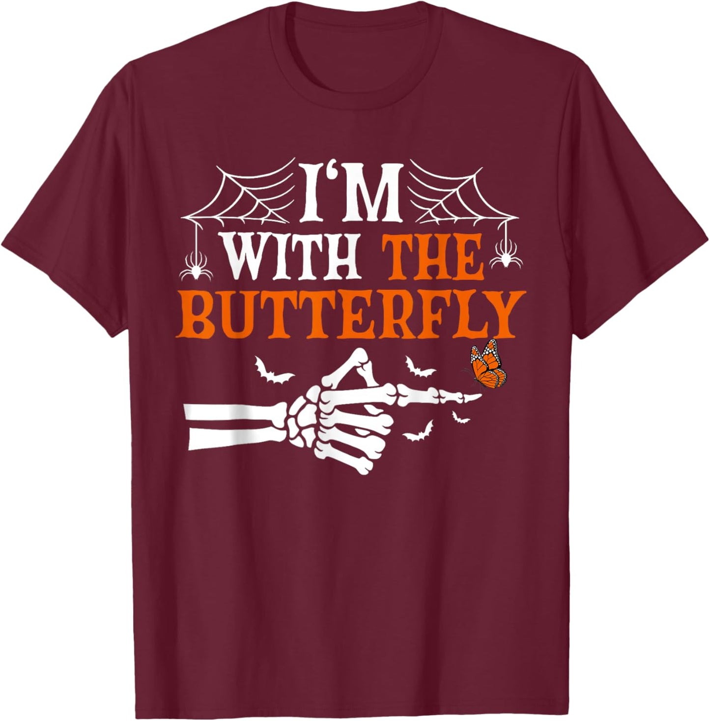I'm with Butterfly Halloween Costume Couples Matching T-Shirt - T-Shirt | Maroon