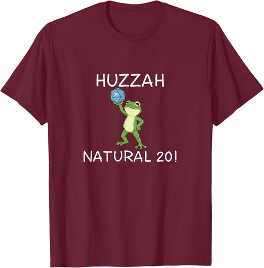 Funny RPG Gamer Frog Knight Saying Huzzah Natural 20 T-Shirt - T-Shirt | Maroon