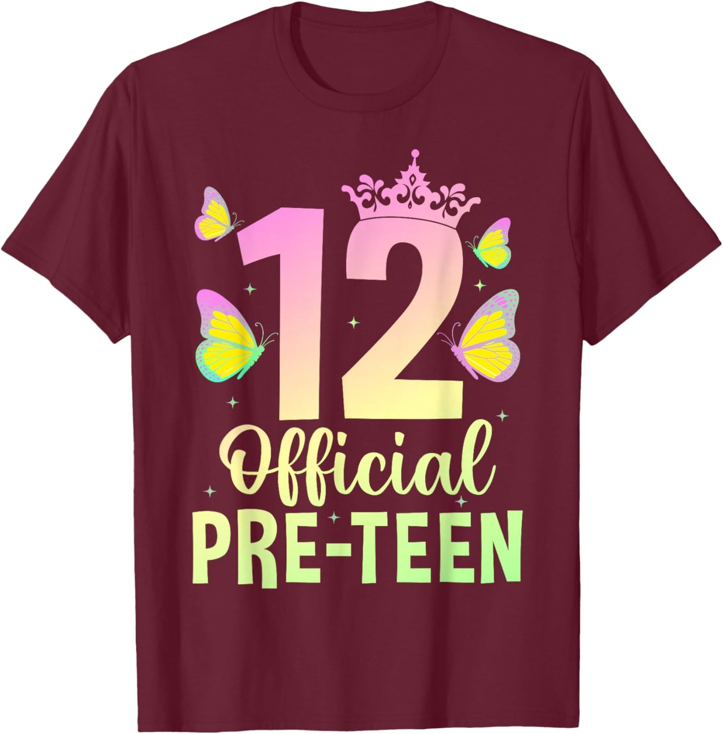 12 Official Pre-Teen Birthday Girl Crown 12th Birthday Party T-Shirt - T-Shirt | Maroon