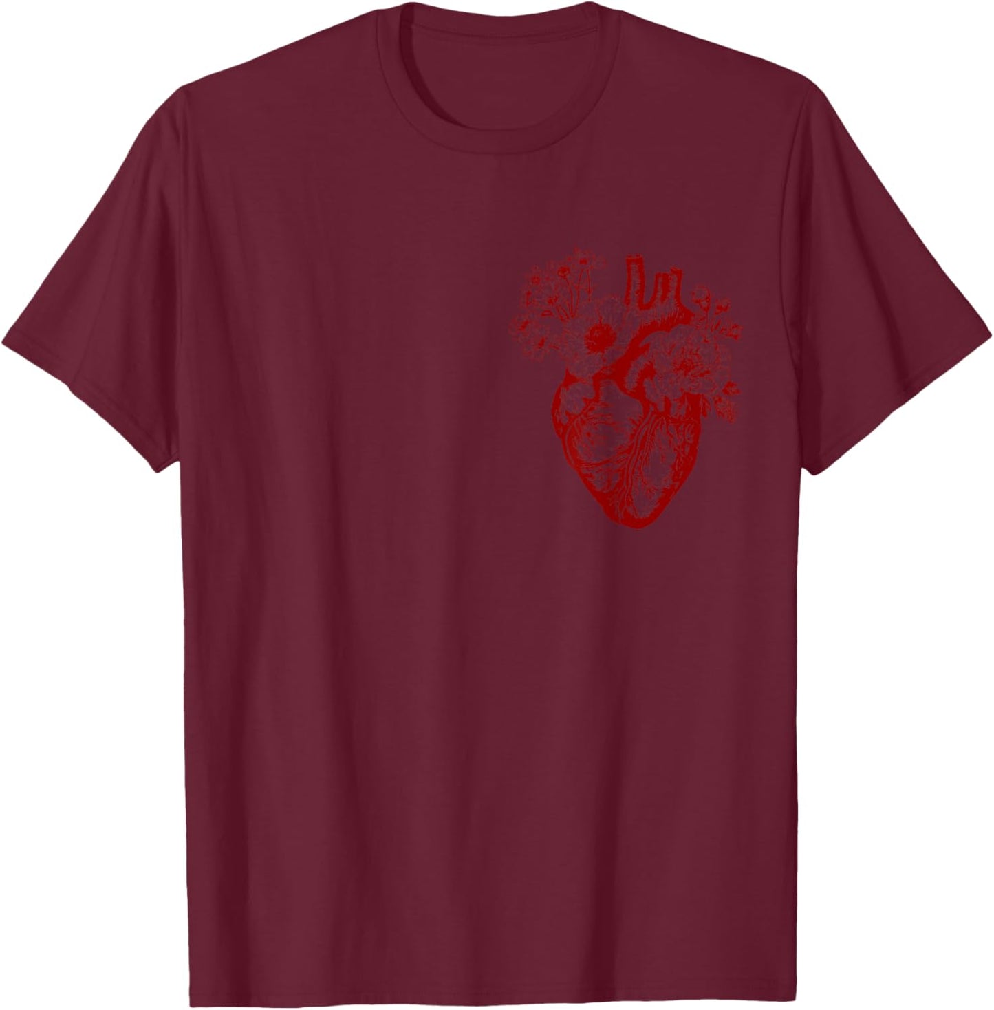 Anatomical Floral Heart Cardiac Nurse Valentine's Day Nurse T-Shirt - T-Shirt | Maroon