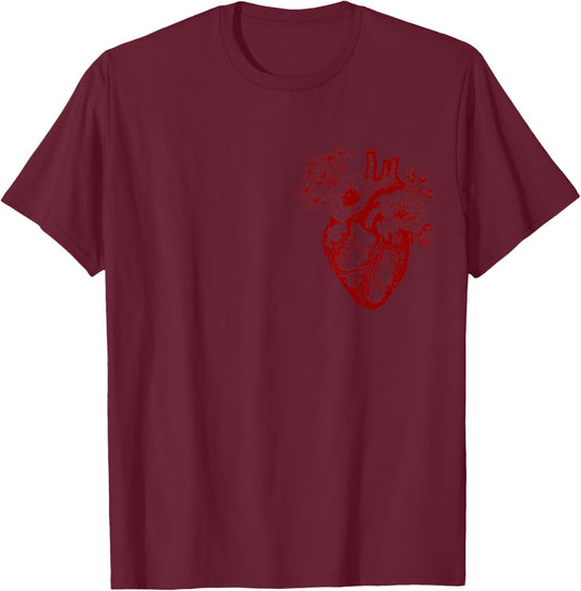Anatomical Floral Heart Cardiac Nurse Valentine's Day Nurse T-Shirt - T-Shirt | Maroon
