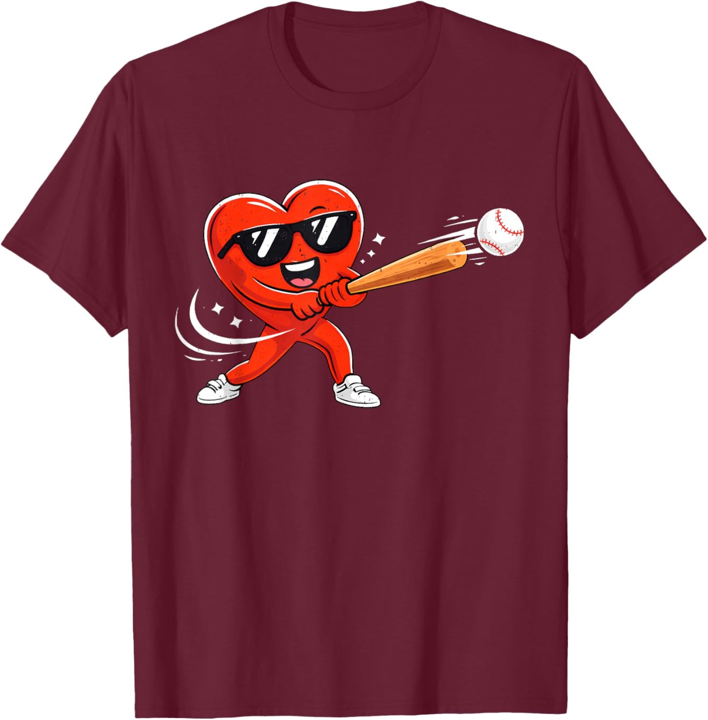 Valentine Baseball Heart Sport Valentines Day Men Boys Kids T-Shirt - T-Shirt | Maroon
