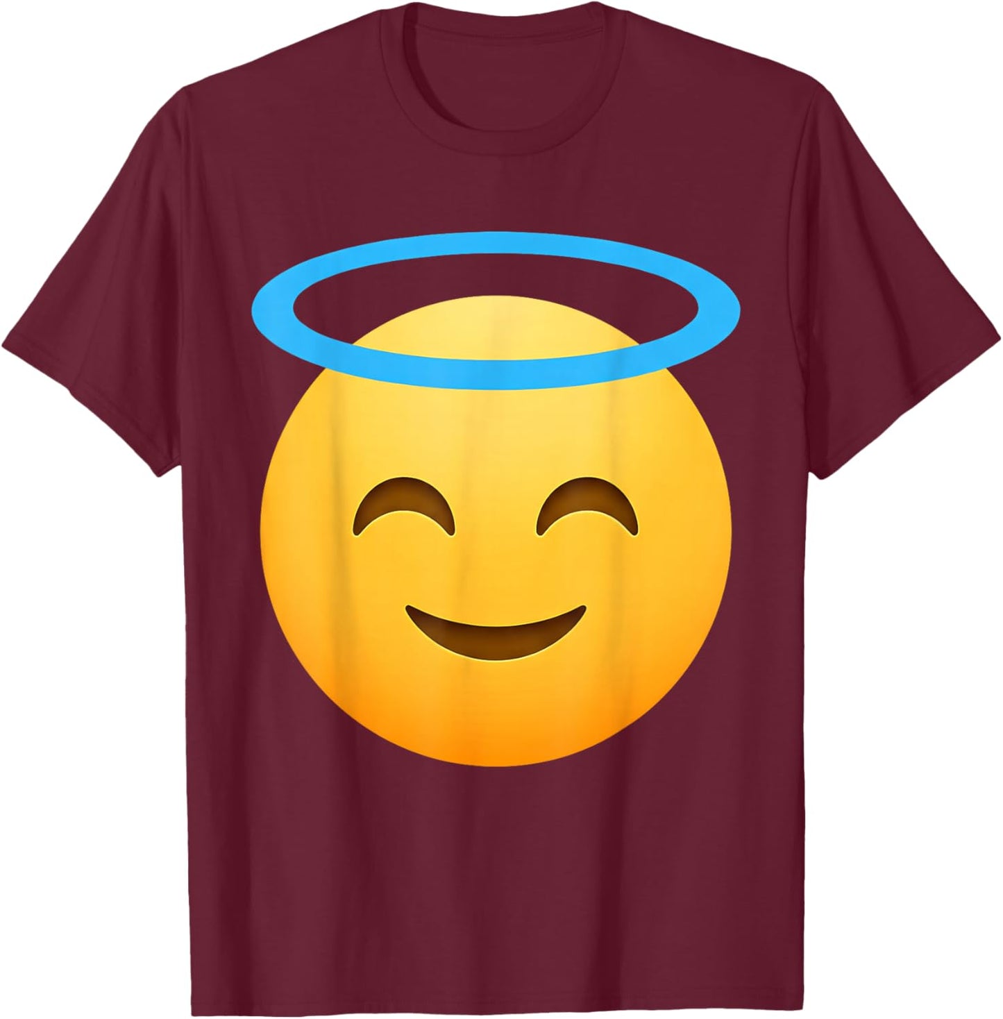 Funny Emoticon Smiling Face with Halo Angel T-Shirt - T-Shirt | Maroon