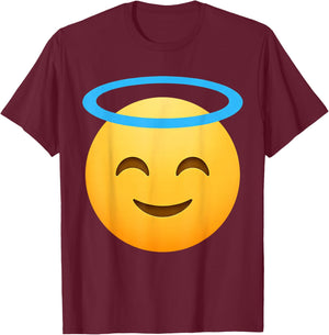 Funny Emoticon Smiling Face with Halo Angel T-Shirt - T-Shirt | Maroon