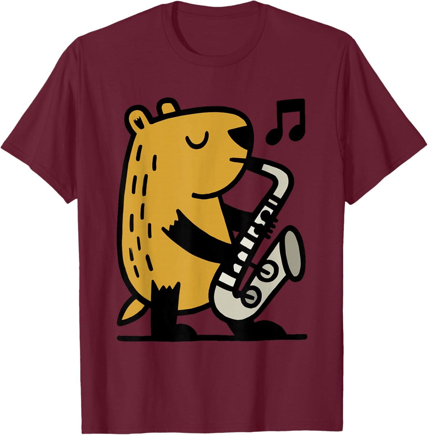 Capybara Playing Saxophone Cartoon Graphic T-Shirt - T-Shirt | Maroon