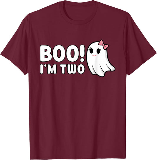 Boo Im Two Cute 2 Year Old Girl Ghost Halloween Birthday T-Shirt - T-Shirt | Maroon