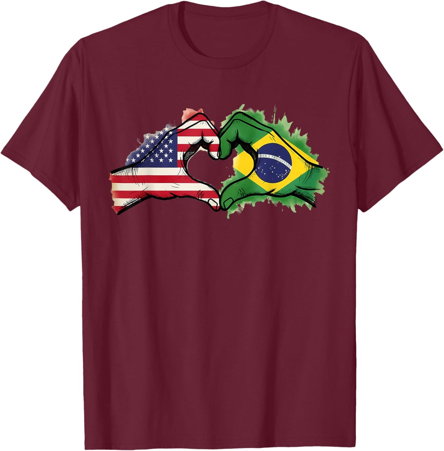 Brasil Flag Half Brazil Half America Brazilian Pride T-Shirt - T-Shirt | Maroon