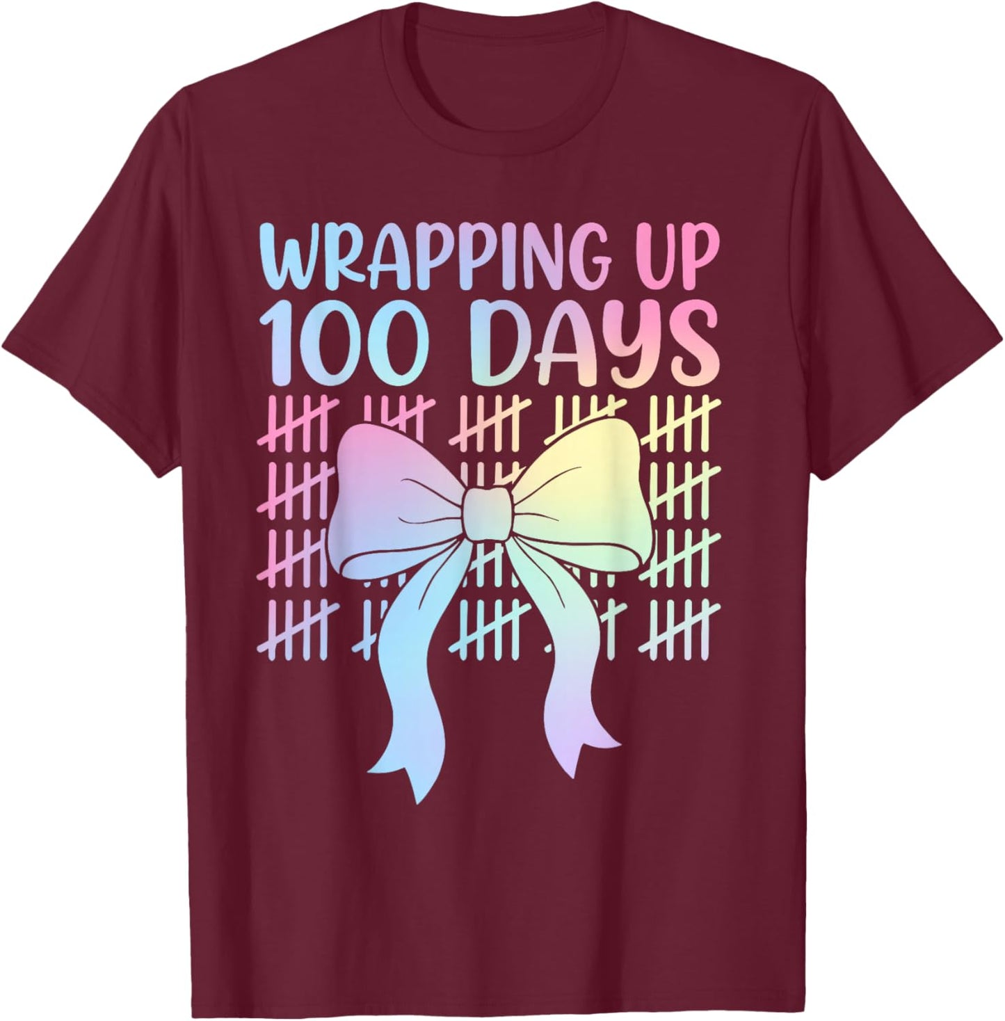 100 Days of School Girls Coquette Bow 100th Day of School T-Shirt - T-Shirt | Maroon