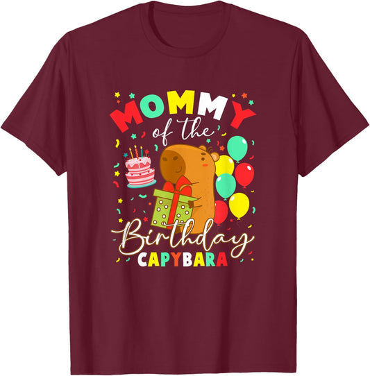 Mommy of The Birthday Capybara Girl Bday Party Family T-Shirt - T-Shirt | Maroon