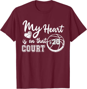 My Heart is On That Court Number 20 Basketball Game Day T-Shirt - T-Shirt | Maroon
