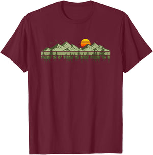 Trees Landscape Mountains Vintage Forest T-Shirt - T-Shirt | Maroon