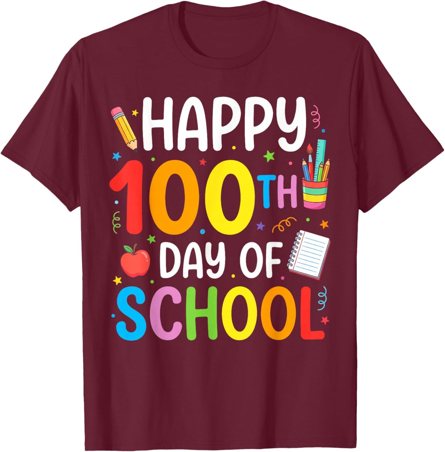 100 Days of School Teacher and Student T-Shirt - T-Shirt | Maroon