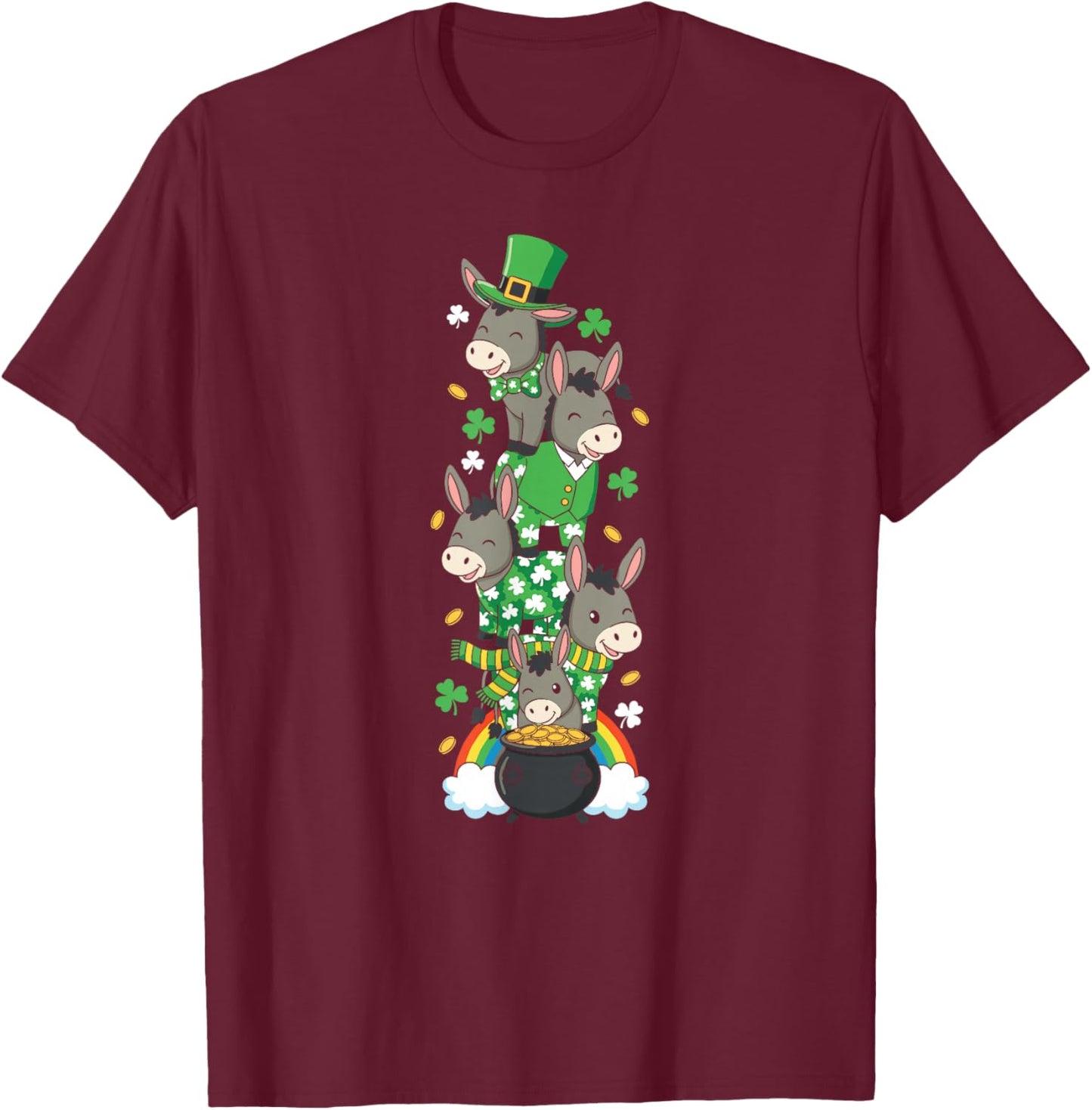 Funny Donkey Clover St Patricks Day Kids T-Shirt - T-Shirt | Maroon