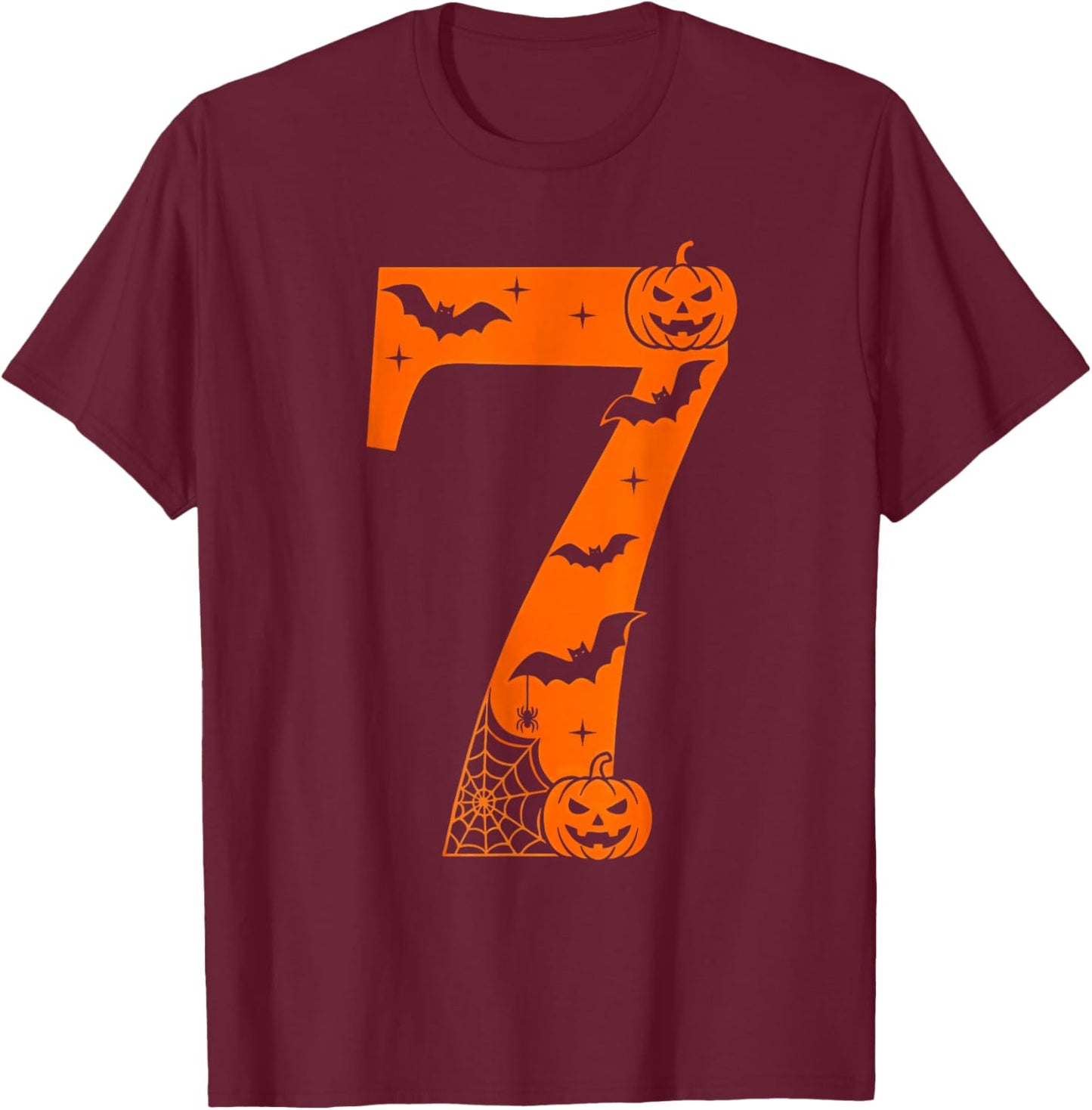 Number 7 Funny Six Seven Meme Halloween T-Shirt - T-Shirt | Maroon