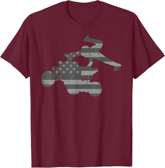 Vintage American Flag ATV T-Shirt - T-Shirt | Maroon