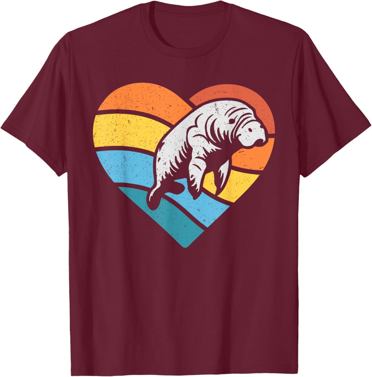 Sea Manatee Valentines Vintage Heart T-Shirt - T-Shirt | Maroon
