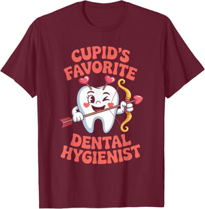 Cupid's Favorite Dental Hygienist Valentines Dentistry Tooth T-Shirt - T-Shirt | Maroon