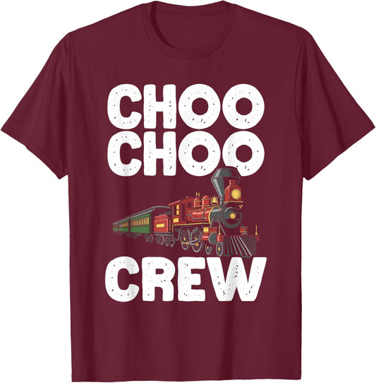 Choo Choo Crew Train Birthday Party Family T-Shirt - T-Shirt | Maroon