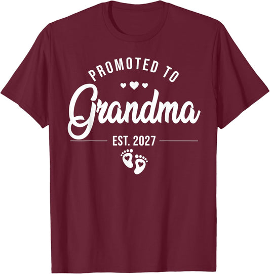 Promoted to Grandma Est. 2027 New Grandma Est 2027 T-Shirt - T-Shirt | Maroon