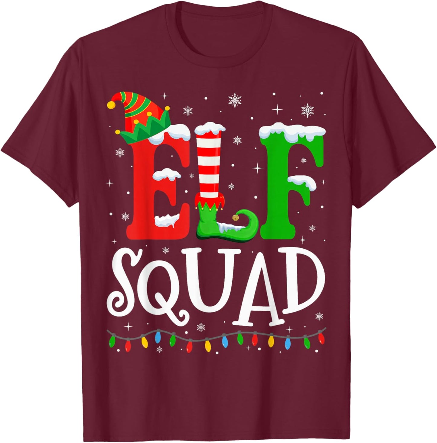 Elf Family Christmas Matching Pajamas Xmas Elf Squad T-Shirt - T-Shirt | Maroon