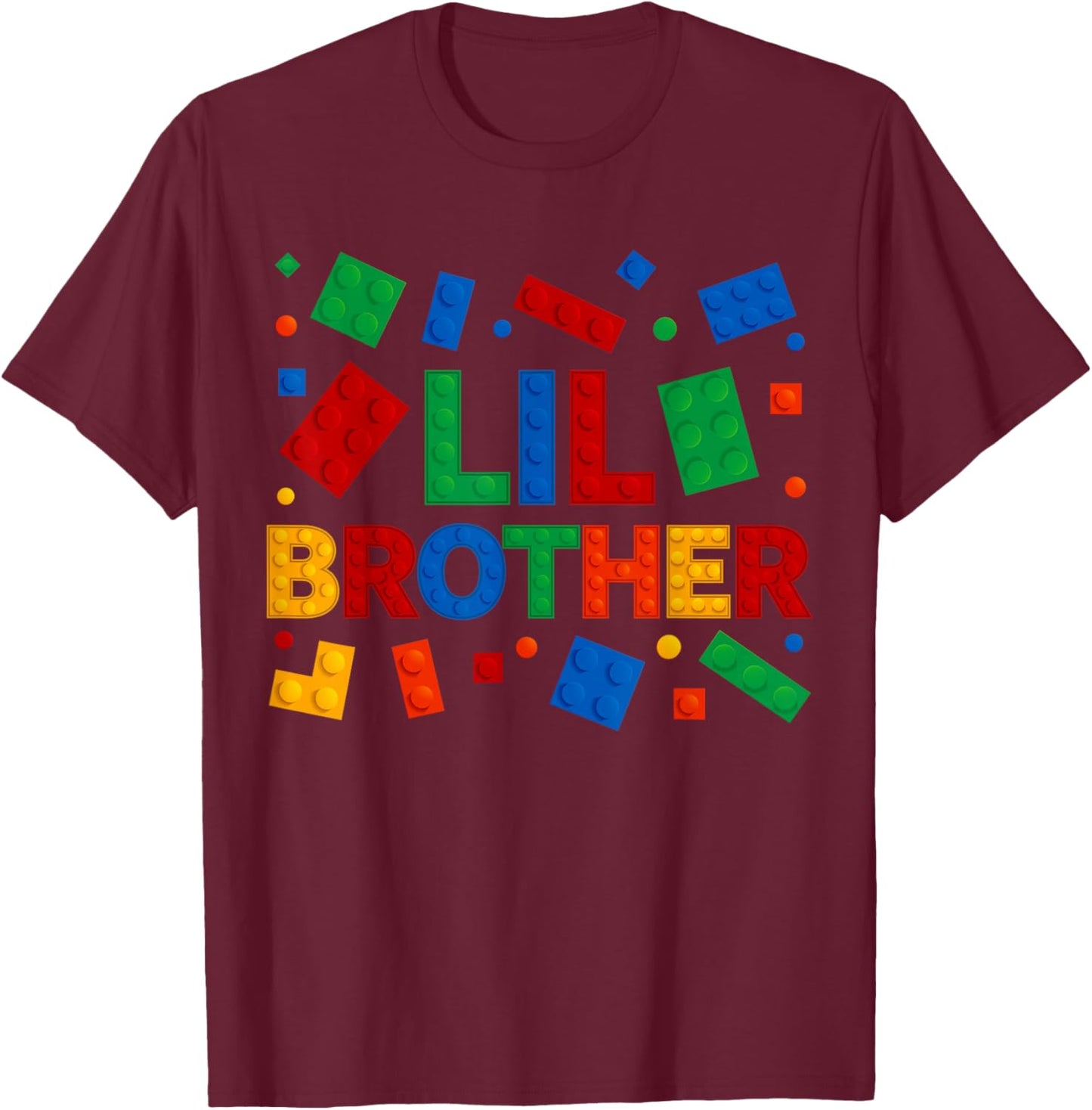 Family Lil Brother Master Builder Bricks Blocks Birthday T-Shirt - T-Shirt | Maroon