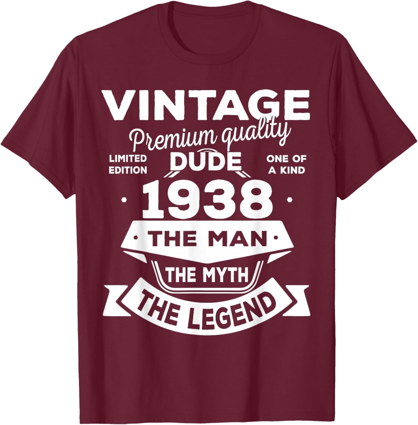88th Birthday Gift Man Myth Legend 1938 88 for Years Old T-Shirt - T-Shirt | Maroon