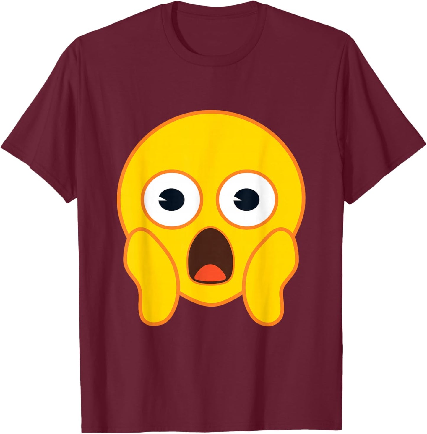 Official Emoji Fear Scream Yellow Smile Face Halloween T-Shirt - T-Shirt | Maroon